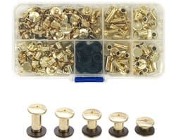 Set van 80 Schroeven voor Boekbinding en DIY Projecten - Gouden Nagels, Chicago Knoppen en Kruiskop Schroeven voor Leren Riemen en Scrapbooking