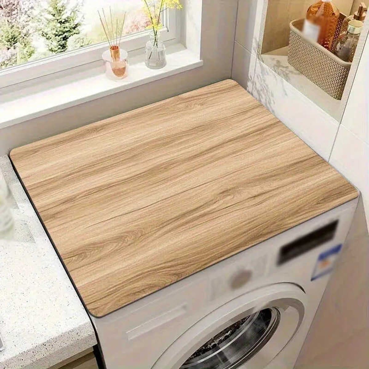 Wasmachinemat, 50 x 60 cm, wasmachinehoes, universeel, zacht en op maat te maken, geschikt voor wasmachines en drogers, houtnerfstijl. — afbeelding 1