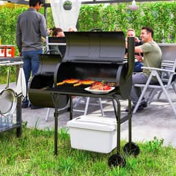 Holzkohlegrill met Deckel en Thermometer – BBQ Smoker met Wielen en Aflegplank – 109 x 60 x 120 cm / 42,9 x 23,6 x 47,2 inch – Zwart — thumbnail 5