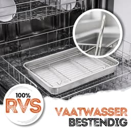 Braadslede met Afkoelrooster 304 RVS 26,4 x 20,5 x 3 cm + Zilveren Keukenpincet 25 cm – Oven, BBQ & Airfryer Set — thumbnail 6