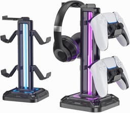 RGB Hoofdtelefoonstandaard met 9 Verlichtingsmodi - Swivel Hoofdtelefoonhouder en Afneembare Controllerhaak voor PC en Gaming Accessoires — thumbnail 1