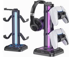 RGB Hoofdtelefoonstandaard met 9 Verlichtingsmodi - Swivel Hoofdtelefoonhouder en Afneembare Controllerhaak voor PC en Gaming Accessoires