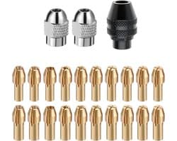 23-delige boorhouder set met messing spindels, snelwissel van 0,5 mm tot 3,2 mm, ideaal voor roterend gereedschap en precisiewerk