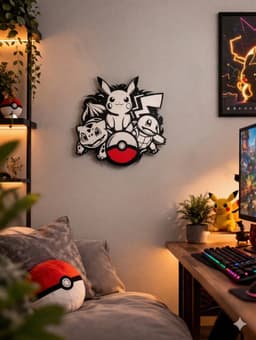 Pikachu, Charmander, Squirtle & Bulbasaur Pokémon - Wanddecoratie - Wall Art - Poster - Pikachu, Charmander, Squirtle & Bulbasaur - Moderne Wanddecoratie - 3D Geprint — thumbnail 2