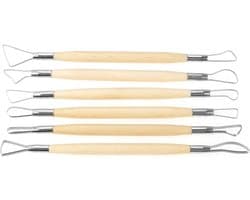 Set van 6 Pottenbakkers Gereedschap met Houten Handvatten voor Kleisculpturen en Modelleren