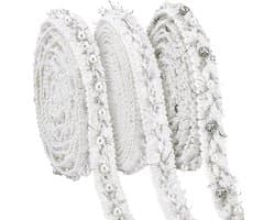 9 Yards 3 Stijlen Gevlochten Kantlinten met Parels, 5/8" Breed Witte Parelsnoer, Polyester Kant Trim voor Kostuum, DIY Creaties en Bruidsmode