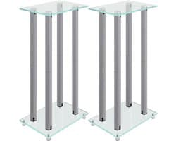 Luidsprekerstandaards - Speakerstandaard speaker toren - Vrijstaand geluidssysteem - Gehard glas pijlers - 2 stuks - Zilver