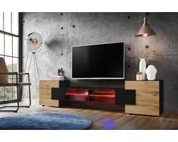 TV Meubel - Mediabureau Kast - Woonkamer Organiseren - Met LED RGB Verlichting - 230 cm Breed - Zwart