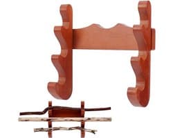 Houten Wandhouder voor Stokken, 18 x 8 x 18 cm, Drie-traps Standaard voor Wanddecoratie, Thuis en Kantoor, Bruin