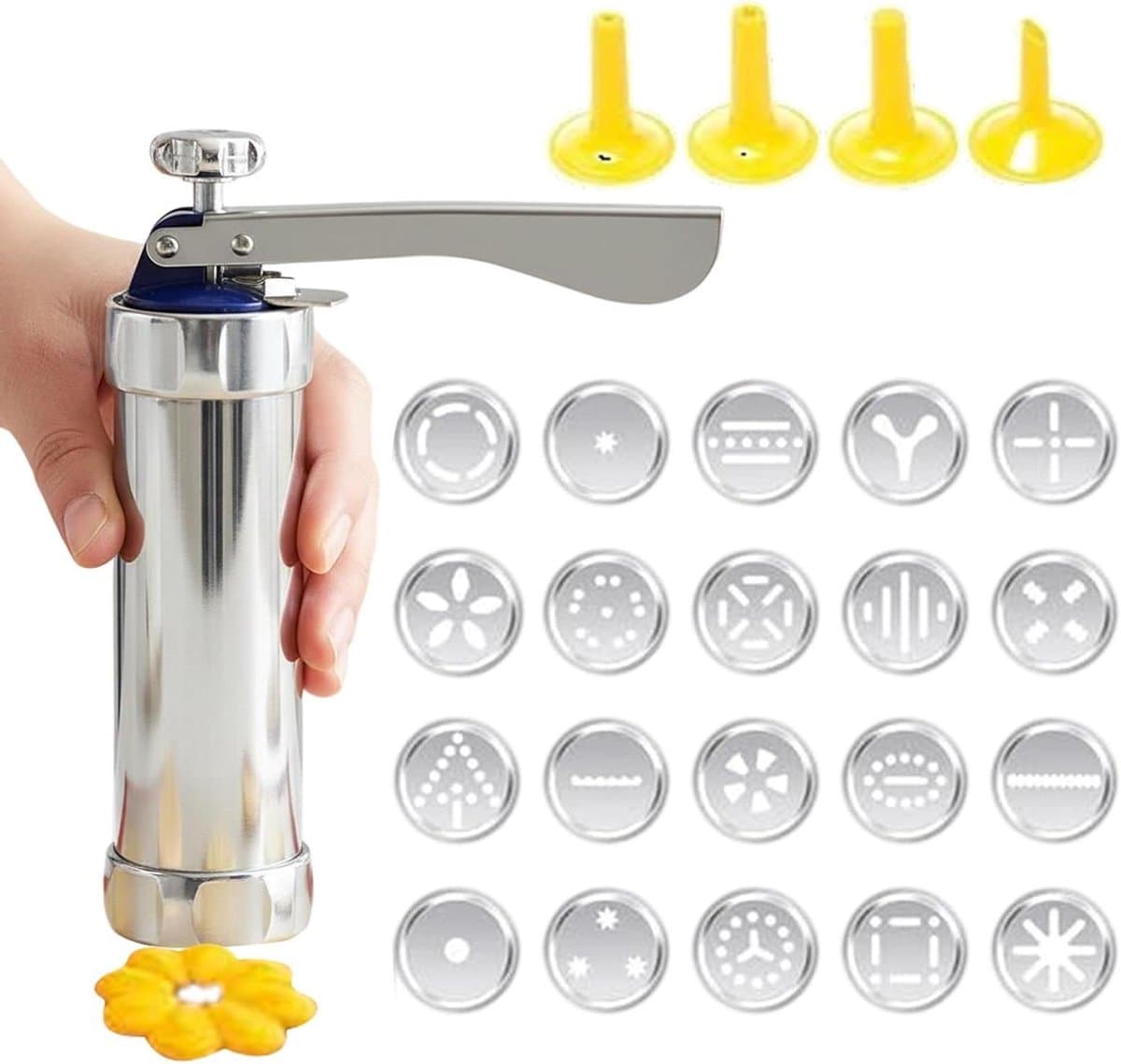 Koekjespers Machine - Bakgereedschap - Koekjes Maken - 20 Vormen 4 Mondstukken - 22 x 155 cm - Zilverkleurig — afbeelding 1