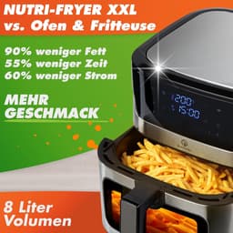 Heteluchtfriteuse - Airfryer XXL - Vetarm Koken - Dubbel Verwarmingssysteem - 8 Liter - Zwart-Zilver — thumbnail 3