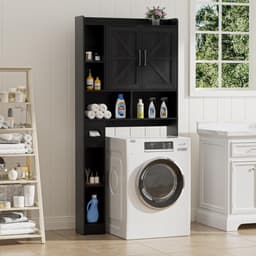 Calviero® Calviero® Wasmachine kast - Wasmachinekast - Wasmachinemeubel - Zwart - 7 open nissen en een vak voor papieren handdoeken — thumbnail 3