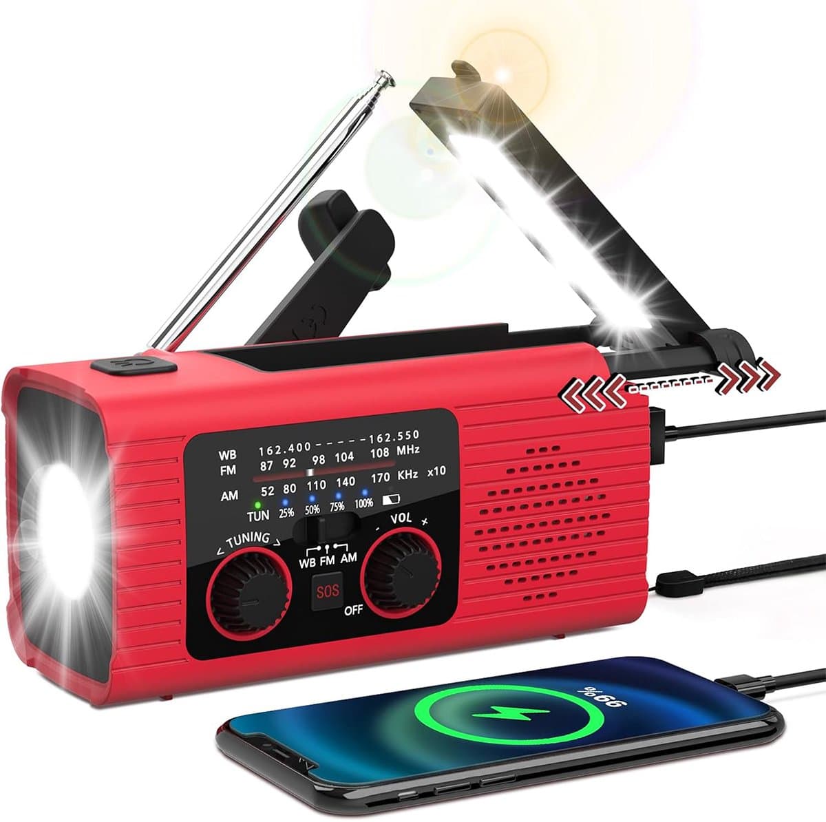 Fokelyi Noodradio Solar Opwindbaar & Batterij - Noodradio - Opwindbaar - Powerbank - Zaklamp - FM - Oplaadbaar - Noodpakket - Zwart — afbeelding 1