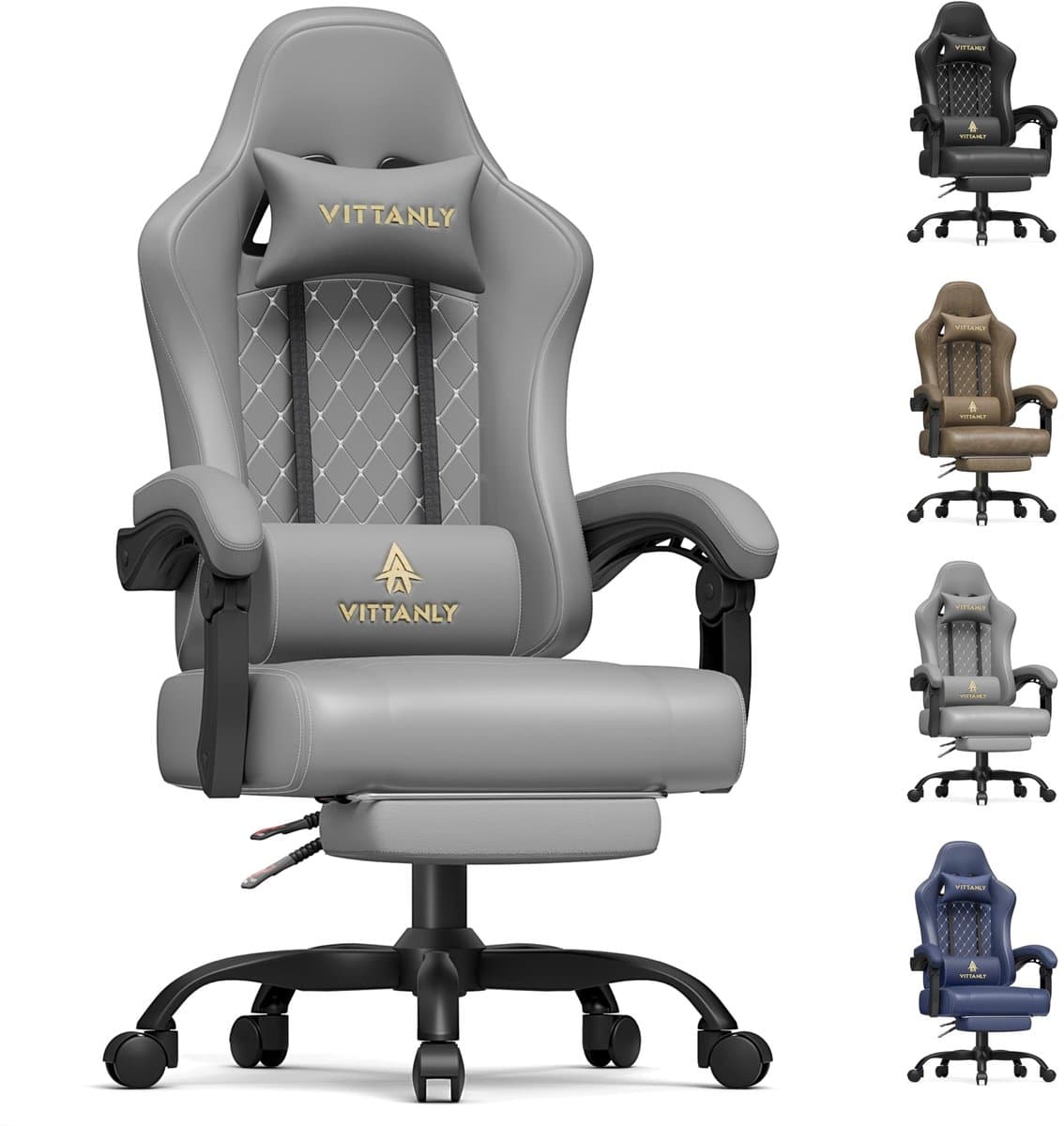 Homaxy - Game Stoel - Gaming Stoel - Gaming Stoel - Ergonomische Bureaustoel - Gamestoel - Verstelbaar - Gaming Chair - Inclusief voetensteun - Grijs — afbeelding 1