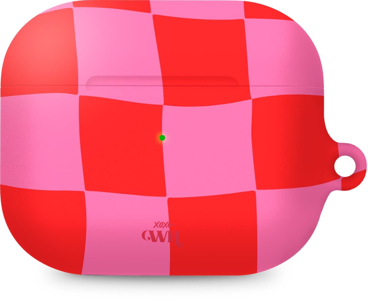 xoxo Wildhearts hoesje geschikt voor Airpods Pro 1 / Pro 2 - Drunk In Love - Ook als telefoonhoesje verkrijgbaar - schokbestendige case geschikt voor Airpod Pro (2) - koptelefoon case - Beschermhoes met print - golvende blokjes - roze / rood — afbeelding 1