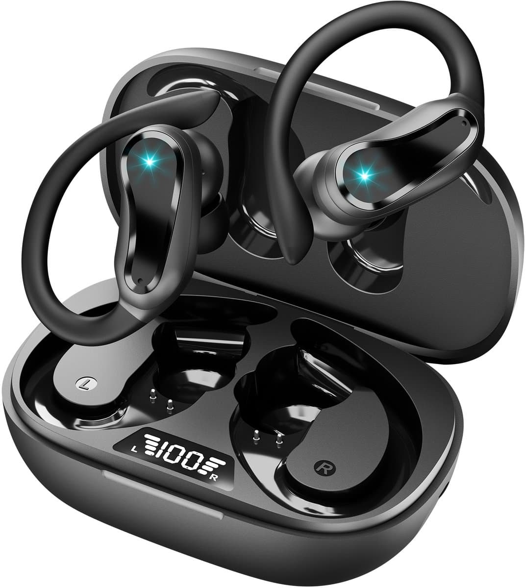 Bluetooth 5.3 sportoordopjes - 48 uur lang meeslepende bas in-ear hoofdtelefoon - met HD-microfoon - IP7 waterdichte draadloze oortelefoon - 500 mAh oplaadcase met hoge capaciteit - LED-display - ENC ruisonderdrukkende oordopjes voor hardlopers — afbeelding 1