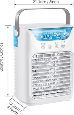 VHV - Luchtkoeler - Mini airco - Aircooler - Tafelventilator - 4-in-1 - Draagbaar - Verdampingskoeler - Voor bureau en slaapkamer - 16.5*12.2*21.1cm - Wit — thumbnail 2