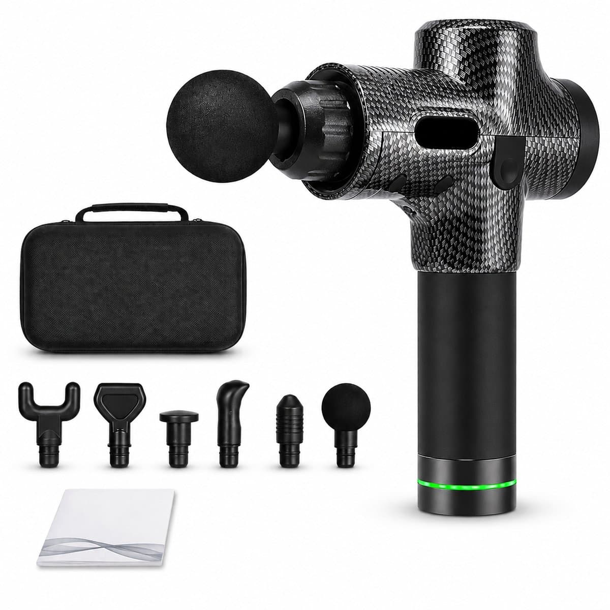 Gloovon® Massage Gun - Massagepistool - 12mm Amplitude & 30 Standen - Inclusief 6 Opzetstukken & Stevige Koffer - LCD Display - Stil - Zwart — afbeelding 1