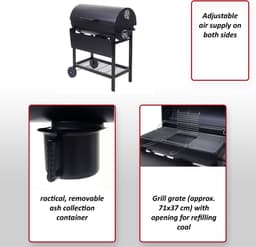 Barbecuetrolley MCW-F70, houtskool barbecue staander barbecue tuinbarbecue met dekselplateau, staal 103x93x70cm zwart — thumbnail 4