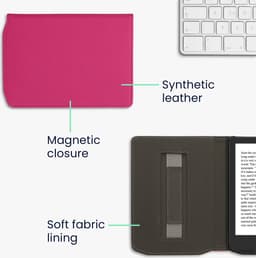 kwmobile flip cover geschikt voor Pocketbook Verse / Verse Lite / Verse Pro / Color / Vivlio Light/Light HD - Case met magnetische sluiting en handvat - Hoes voor e-reader in neon roze - design — thumbnail 5