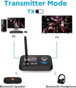 Naova® BT17 Bluetooth 5.3 Audio Adapter met LCD Scherm - 3-in-1 Transmitter Receiver voor TV, Hoofdtelefoon en Luidsprekers - 3.5mm Aux, RCA, Optische Kabel - Dubbele Koppeling — thumbnail 5