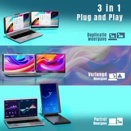 SAVI® Professionele Portable Monitor Pro 2024 - Full HD - 13” / 16,5” Tri-Screen - Laptop Scherm Uitbreider - Zwart - ‎36cm x 21cm x 4cm — thumbnail 4