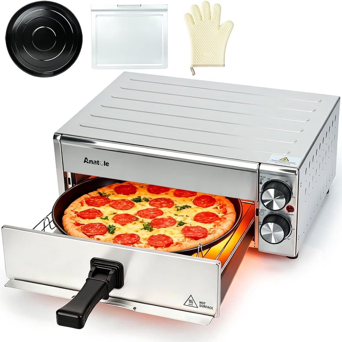 Elektrische Pizzaoven en Heteluchtfriteuse (Airfryer) - RVS, 1800W, Timer & Temperatuur Instelbaar — afbeelding 1