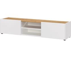 Lowboard Meubel - Tv Meubel - Woonkamer Opbergen - Staand of Hangend - 164x35x40 cm - Wit Eiken
