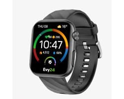 Evy24 AMOLED Smartwatch L2 1,97″ -ECG smartwatch, hartslag- & bloeddrukmonitor, SpO₂ tracker, fitness- & sporthorloge, stappenteller, slaaptracker, oproep- & WhatsApp-meldingen, IP67 waterdicht, 45mm -smartwatch voor dames en heren -Zwart