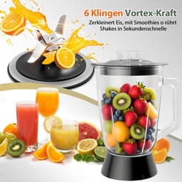 Krachtige Keukenmachine met Blender en Hakmolen - 1500W RVS Mixer met Glazen Kan — thumbnail 4