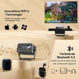 XGODY Mini Beamer – Full HD Projector met Netflix, Android 11, WiFi 6 & Bluetooth 5.4 – Autofocus & 4D Keystone – Thuisbioscoop Beamer – Zwart — thumbnail 3