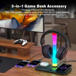 Hoofdtelefoonstandaard met 15W Draadloze Oplader en RGB Verlichting — thumbnail 3