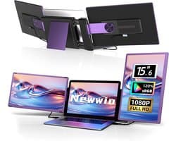Drievoudig Laptop Scherm 15,6 inch - FHD 1080p IPS Monitor voor Meerdere Schermen - Dubbel Scherm Uitbreiding voor Laptops 13-17,3 inch