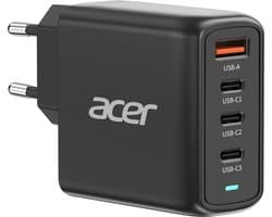 Acer 100W GaN Oplader – Snellader - Laptop Oplader - 3x USB-C – 1x USB-A – 2 meter kabel – Geschikt voor laptops, tablets en USB-C apparaten - Zwart