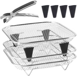Vierkante airfryer-rekset, 3-delige stapelbare accessoires van roestvrij staal, geschikt om te bakken, met hittebestendige klemmen en siliconen voetjes, oven- en vaatwasserbestendig. — thumbnail 1