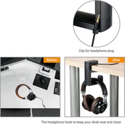 Universele Koptelefoonhouder met USB Hub en Kabelclip - 360° Draaibaar Bureau Organizer — thumbnail 4