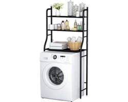 Wasmachine ombouw rek zwart 163 x 68 x 25 cm - Wasmachine rek zwart - Wasmachine ombouw zwart - Wasmachine rek met opbergruimte zwart - Wasmachine rek bovenlader zwart