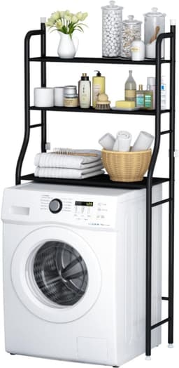 Wasmachine ombouw rek zwart 163 x 68 x 25 cm - Wasmachine rek zwart - Wasmachine ombouw zwart - Wasmachine rek met opbergruimte zwart - Wasmachine rek bovenlader zwart — thumbnail 1