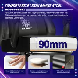 Hiaonyx Gaming Stoel - 170° Verstelbare Rugleuning - Inklapbare Voetsteun - Met stille wielen - Zwart — thumbnail 3