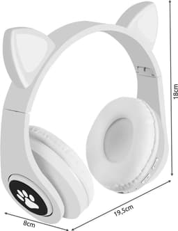 Draadloze Bluetooth-oortjes met een opvallend kattenoortjesdesign, stereo-koptelefoon met microfoon en verstelbare hoofdband, Geschikt voor desktops, laptops, tablets en smartphones. Kleur: Wit. — thumbnail 4
