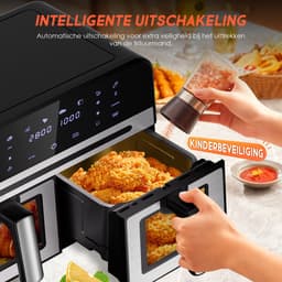 Dubbele Airfryer XXL 10L (2×5L) – 8 Automatische Programma’s – Grote Capaciteit voor 6 Personen – 2500W Krachtig Vermogen – Dual-Zone 2 Manden met SYNC Technologie – Gezond Frituren Zonder Olie – Met Kijkvenster – Zilver — thumbnail 9