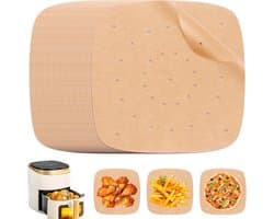 Airfryer Bakpapier, 200 stuks, geperforeerd anti-aanbakpapier voor heteluchtfriteuse, 21,5 cm, vierkant