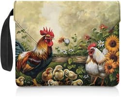 Boekhoes Beschermer - Boekentas Portemonnee - Boeken Beschermen - Met Handvat Riem - 30 x 24 cm - Haan Zonnebloem Groen