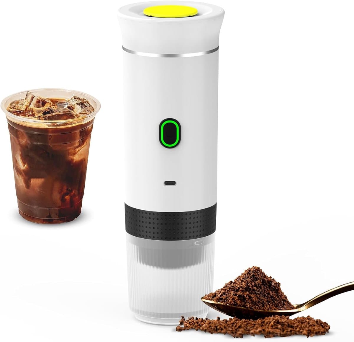 Draadloze, draagbare elektrische koffiemaker met USB-C-poort, zelfverwarmend, oplaadbaar, geschikt voor reizen, kamperen, campers, thuis, kantoor, enz. (wit) — afbeelding 1
