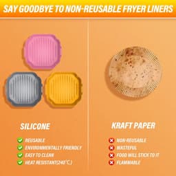 Siliconen bakvormen voor airfryers, 3-delige set, 20 cm, herbruikbaar, verdikte vierkante siliconen bakvormen voor airfryers (roze + grijs + gembergeel). — thumbnail 7