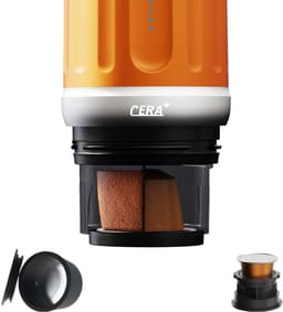 Cerapresso draagbare espressomachine - 3e gen 13500 mAh batterij - tot 8 kopjes zonder opladen - 150s tot 96°C - cups en gemalen koffie - dubbele espresso - draagbare koffiemachine - koffiemaker - reis & camping koffiezetapparaat 12 volt - CERA+ — thumbnail 2