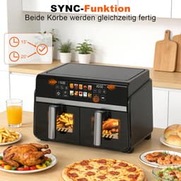 NETTLIFE Dubbele Kamers Heißluftfritteuse 10L (5+5L) - Dual Zone Airfryer met Sichtvenster - SYNC & DUAL Functie - 2200W Touchscreen - 24h Timer & Spülmaschinengeeignet — thumbnail 5