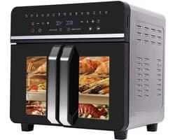 Heteluchtfriteuse – Airfryer - Airfryer Oven XXL - 23L - Dubbele Lades - 2200W - 240V - LED Touchscreen – 15 Programma’s - Kijkvenster - Zwart