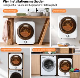 STILVORA Wasdroger – Compact En Stil 3 Kg – 53,5 x 42 x 65 cm – ABS En Staal – Wit – Wandmontage Voor Kleine Ruimtes – 8 Programma’s — thumbnail 6