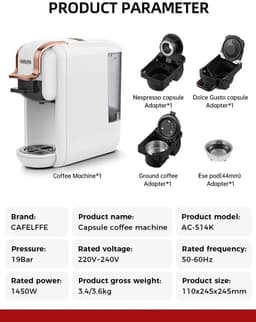 Vedder House - Koffiezetapparaat Cups - 4 in 1 - Wit - Warme en koude dranken - Koffiemachine - Koffiepadmachine — thumbnail 3